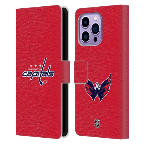 NHL Washington Capitals Plain Leather Book Wallet Case Cover For Apple iPhone 14 Pro Max