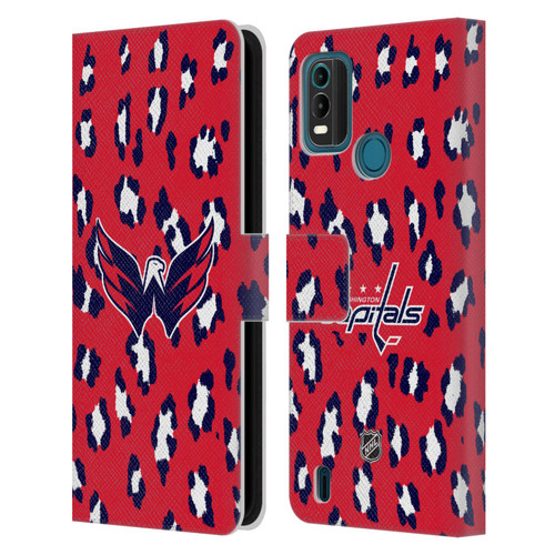 NHL Washington Capitals Leopard Patten Leather Book Wallet Case Cover For Nokia G11 Plus