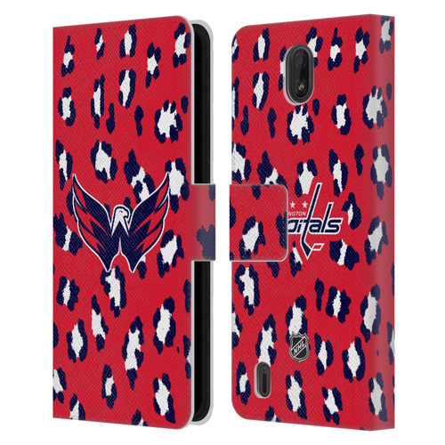NHL Washington Capitals Leopard Patten Leather Book Wallet Case Cover For Nokia C01 Plus/C1 2nd Edition