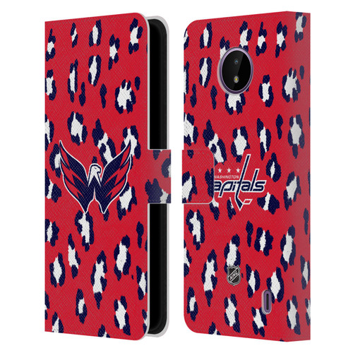 NHL Washington Capitals Leopard Patten Leather Book Wallet Case Cover For Nokia C10 / C20