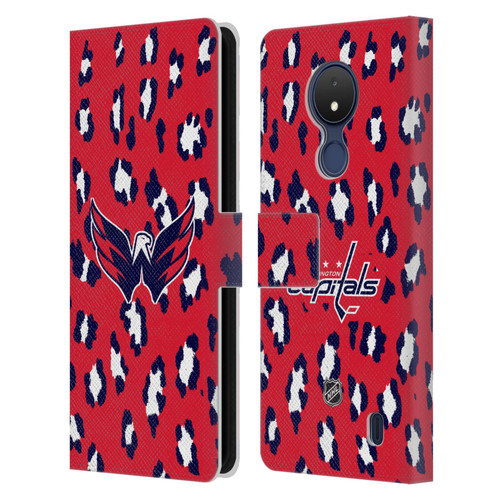 NHL Washington Capitals Leopard Patten Leather Book Wallet Case Cover For Nokia C21