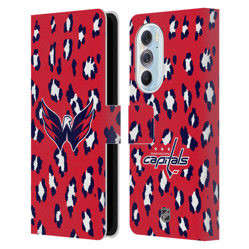 NHL Washington Capitals Leopard Patten Leather Book Wallet Case Cover For Motorola Edge X30
