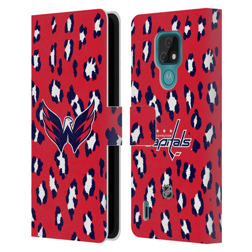 NHL Washington Capitals Leopard Patten Leather Book Wallet Case Cover For Motorola Moto E7