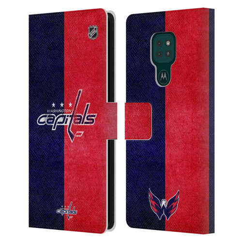 NHL Washington Capitals Half Distressed Leather Book Wallet Case Cover For Motorola Moto G9 Play