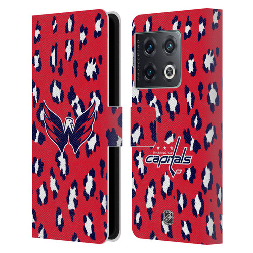 NHL Washington Capitals Leopard Patten Leather Book Wallet Case Cover For OnePlus 10 Pro