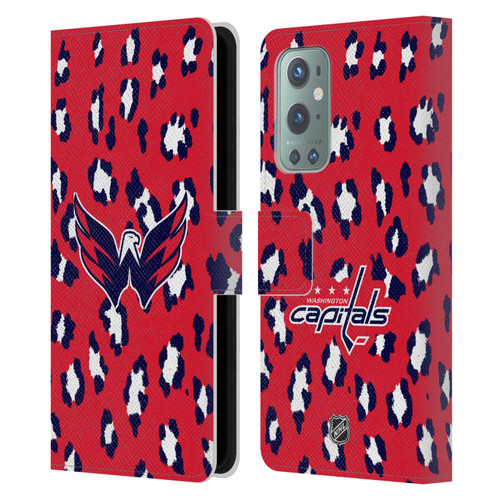 NHL Washington Capitals Leopard Patten Leather Book Wallet Case Cover For OnePlus 9