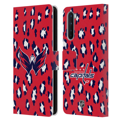 NHL Washington Capitals Leopard Patten Leather Book Wallet Case Cover For OnePlus Nord 5G