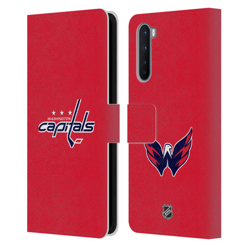 NHL Washington Capitals Plain Leather Book Wallet Case Cover For OnePlus Nord 5G