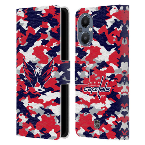 NHL Washington Capitals Camouflage Leather Book Wallet Case Cover For OnePlus Nord N20 5G