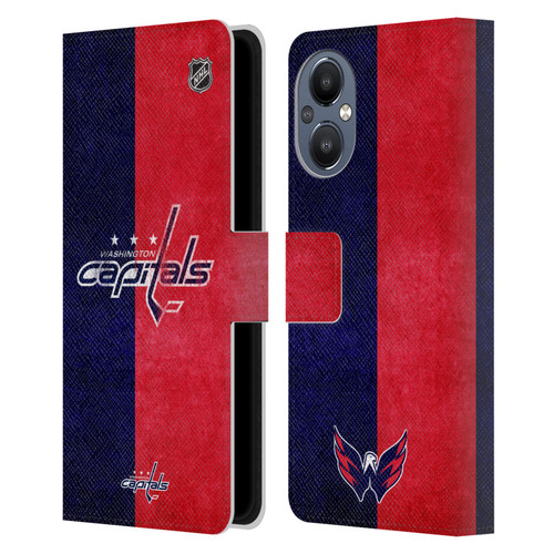 NHL Washington Capitals Half Distressed Leather Book Wallet Case Cover For OnePlus Nord N20 5G