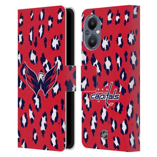 NHL Washington Capitals Leopard Patten Leather Book Wallet Case Cover For OnePlus Nord N20 5G