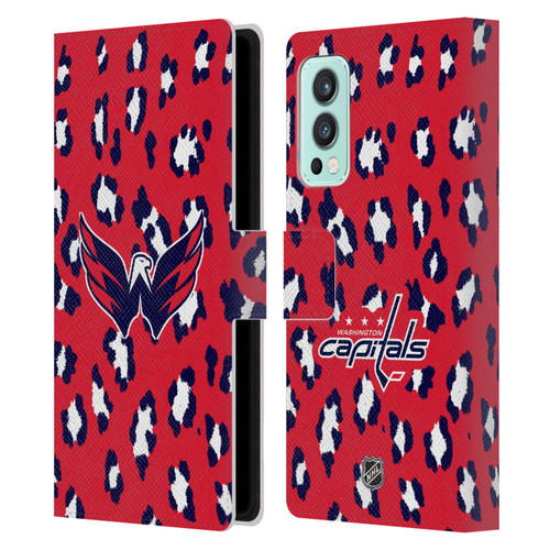 NHL Washington Capitals Leopard Patten Leather Book Wallet Case Cover For OnePlus Nord 2 5G