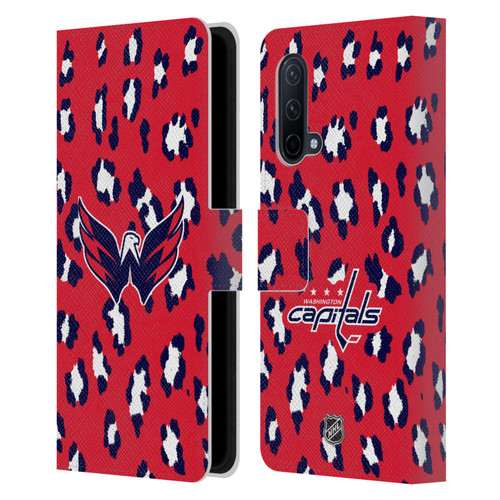 NHL Washington Capitals Leopard Patten Leather Book Wallet Case Cover For OnePlus Nord CE 5G