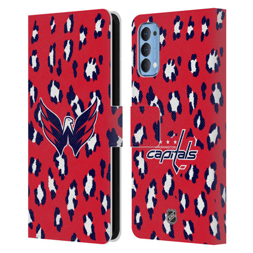 NHL Washington Capitals Leopard Patten Leather Book Wallet Case Cover For OPPO Reno 4 5G