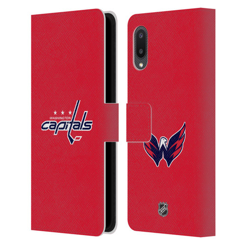 NHL Washington Capitals Plain Leather Book Wallet Case Cover For Samsung Galaxy A02/M02 (2021)