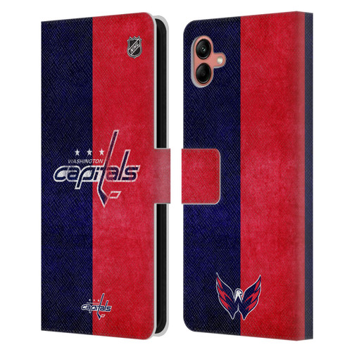 NHL Washington Capitals Half Distressed Leather Book Wallet Case Cover For Samsung Galaxy A04 (2022)