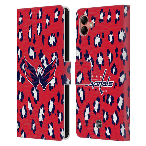 NHL Washington Capitals Leopard Patten Leather Book Wallet Case Cover For Samsung Galaxy A04 (2022)