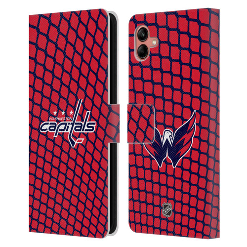 NHL Washington Capitals Net Pattern Leather Book Wallet Case Cover For Samsung Galaxy A04 (2022)