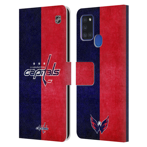 NHL Washington Capitals Half Distressed Leather Book Wallet Case Cover For Samsung Galaxy A21s (2020)