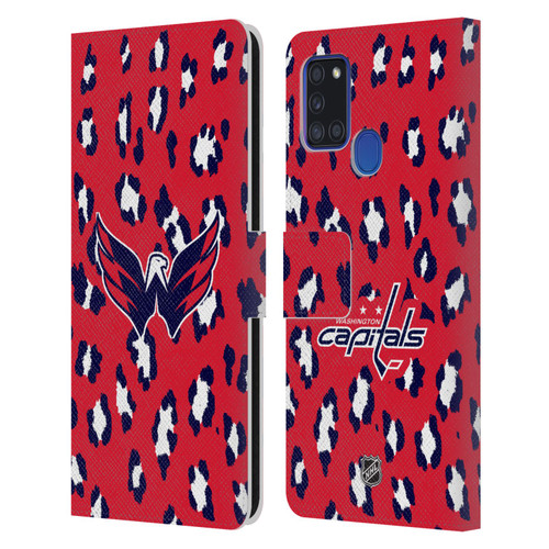 NHL Washington Capitals Leopard Patten Leather Book Wallet Case Cover For Samsung Galaxy A21s (2020)