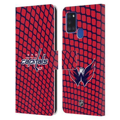NHL Washington Capitals Net Pattern Leather Book Wallet Case Cover For Samsung Galaxy A21s (2020)