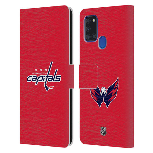 NHL Washington Capitals Plain Leather Book Wallet Case Cover For Samsung Galaxy A21s (2020)