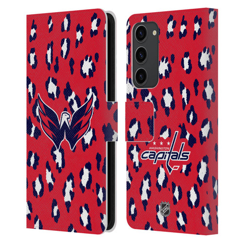 NHL Washington Capitals Leopard Patten Leather Book Wallet Case Cover For Samsung Galaxy S23+ 5G