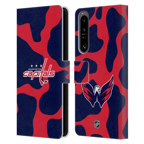 NHL Washington Capitals Cow Pattern Leather Book Wallet Case Cover For Sony Xperia 1 IV