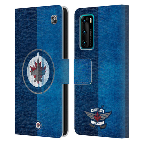 NHL Winnipeg Jets Half Distressed Leather Book Wallet Case Cover For Huawei P40 5G