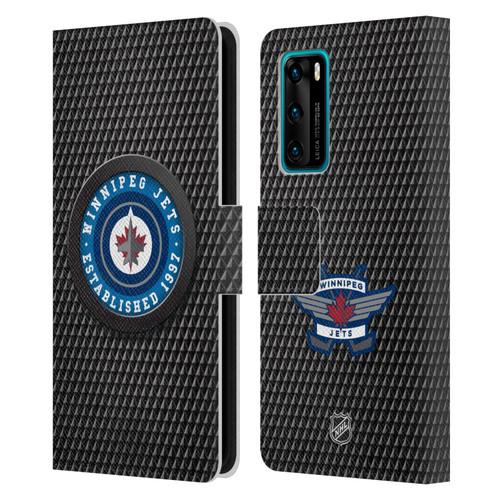 NHL Winnipeg Jets Puck Texture Leather Book Wallet Case Cover For Huawei P40 5G