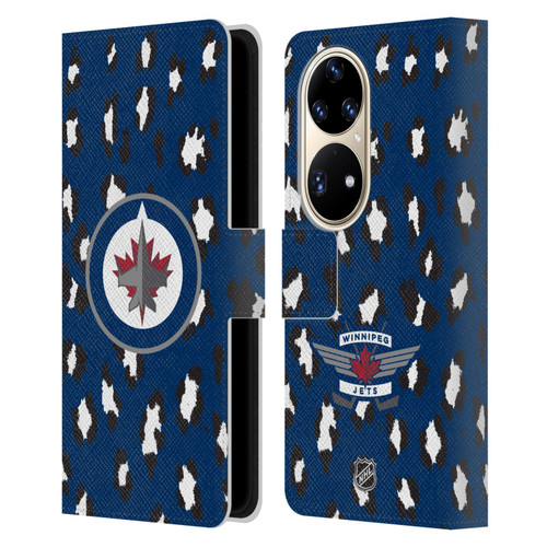 NHL Winnipeg Jets Leopard Patten Leather Book Wallet Case Cover For Huawei P50 Pro