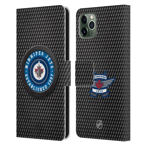 NHL Winnipeg Jets Puck Texture Leather Book Wallet Case Cover For Apple iPhone 11 Pro Max