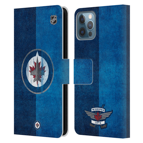 NHL Winnipeg Jets Half Distressed Leather Book Wallet Case Cover For Apple iPhone 12 / iPhone 12 Pro