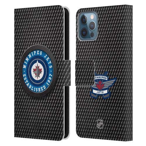 NHL Winnipeg Jets Puck Texture Leather Book Wallet Case Cover For Apple iPhone 12 / iPhone 12 Pro