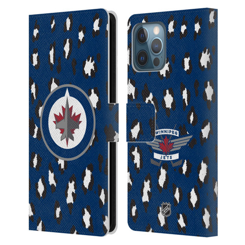 NHL Winnipeg Jets Leopard Patten Leather Book Wallet Case Cover For Apple iPhone 12 Pro Max
