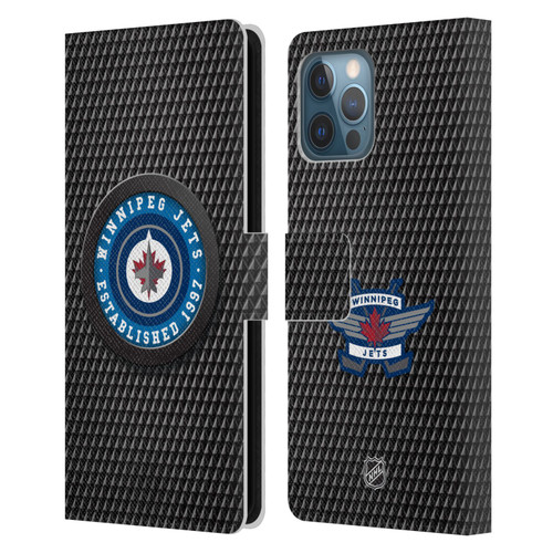 NHL Winnipeg Jets Puck Texture Leather Book Wallet Case Cover For Apple iPhone 12 Pro Max