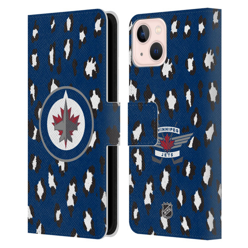 NHL Winnipeg Jets Leopard Patten Leather Book Wallet Case Cover For Apple iPhone 13