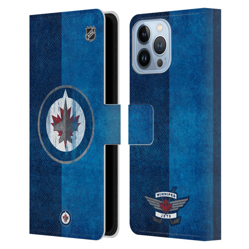 NHL Winnipeg Jets Half Distressed Leather Book Wallet Case Cover For Apple iPhone 13 Pro Max