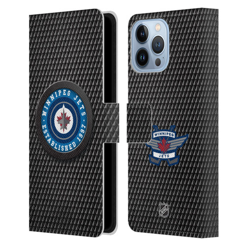 NHL Winnipeg Jets Puck Texture Leather Book Wallet Case Cover For Apple iPhone 13 Pro Max