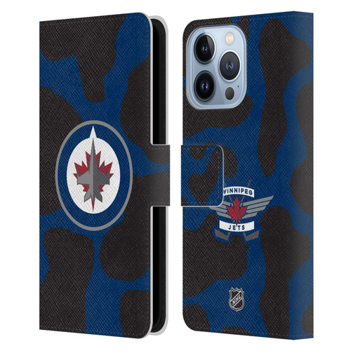 NHL Winnipeg Jets Cow Pattern Leather Book Wallet Case Cover For Apple iPhone 13 Pro