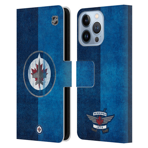 NHL Winnipeg Jets Half Distressed Leather Book Wallet Case Cover For Apple iPhone 13 Pro