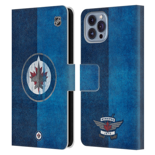 NHL Winnipeg Jets Half Distressed Leather Book Wallet Case Cover For Apple iPhone 14