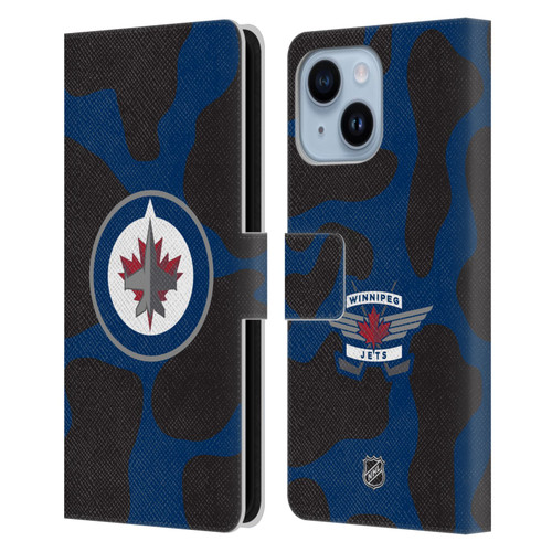 NHL Winnipeg Jets Cow Pattern Leather Book Wallet Case Cover For Apple iPhone 14 Plus
