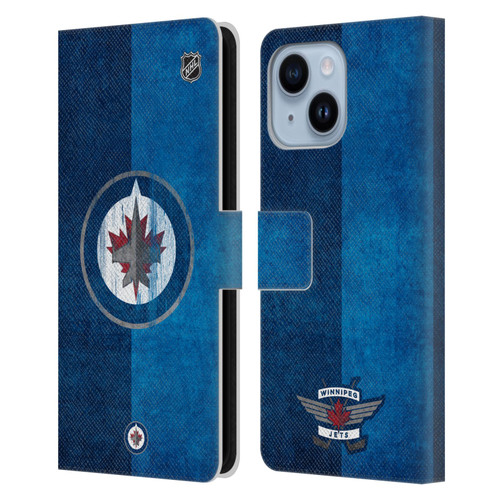 NHL Winnipeg Jets Half Distressed Leather Book Wallet Case Cover For Apple iPhone 14 Plus