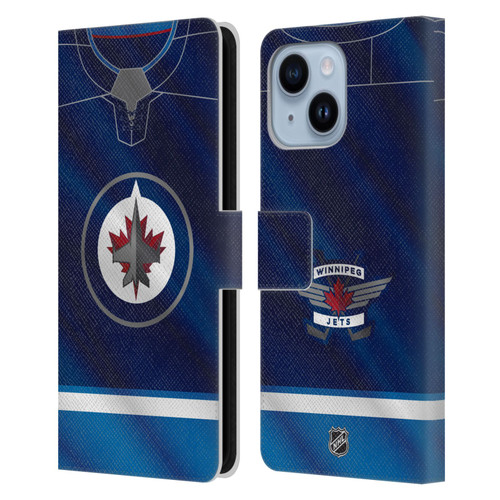 NHL Winnipeg Jets Jersey Leather Book Wallet Case Cover For Apple iPhone 14 Plus