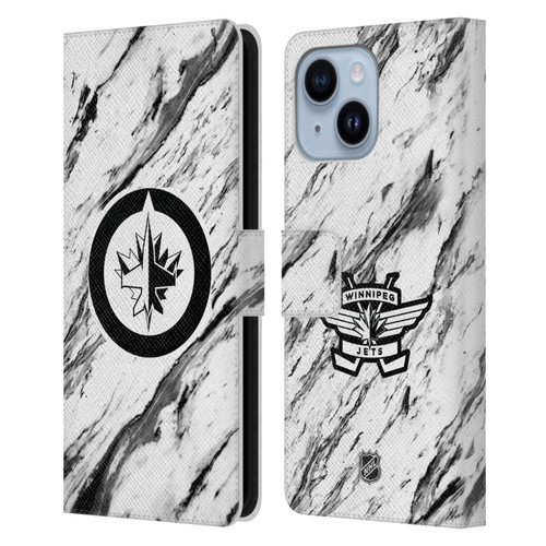 NHL Winnipeg Jets Marble Leather Book Wallet Case Cover For Apple iPhone 14 Plus