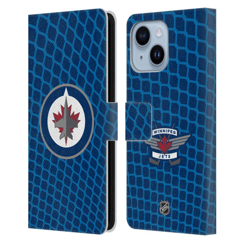 NHL Winnipeg Jets Net Pattern Leather Book Wallet Case Cover For Apple iPhone 14 Plus