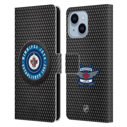 NHL Winnipeg Jets Puck Texture Leather Book Wallet Case Cover For Apple iPhone 14 Plus