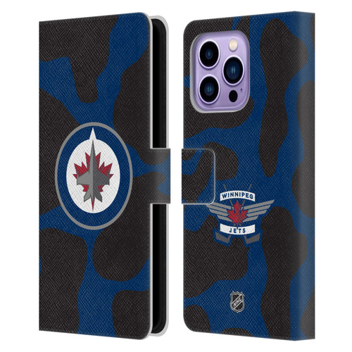 NHL Winnipeg Jets Cow Pattern Leather Book Wallet Case Cover For Apple iPhone 14 Pro Max