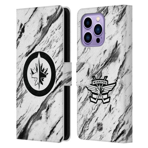 NHL Winnipeg Jets Marble Leather Book Wallet Case Cover For Apple iPhone 14 Pro Max